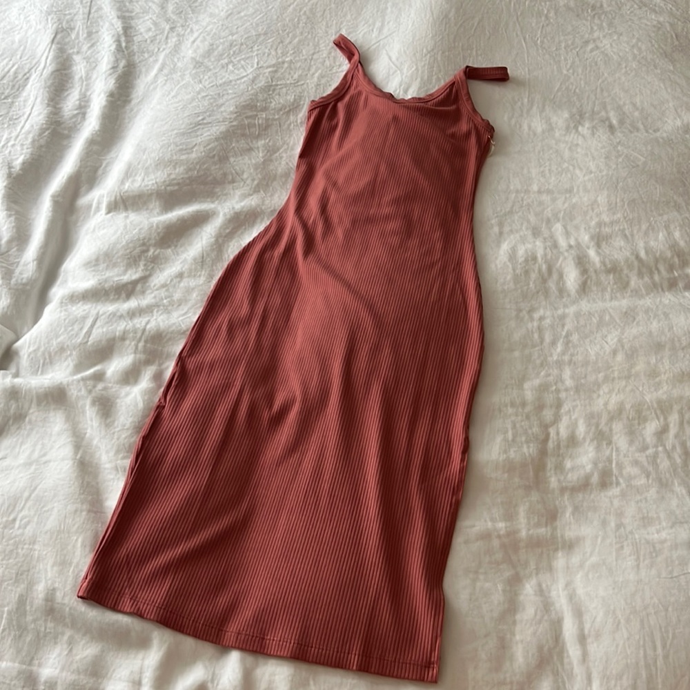 NWT MATE the Label XS Tencel rib rose midi dress